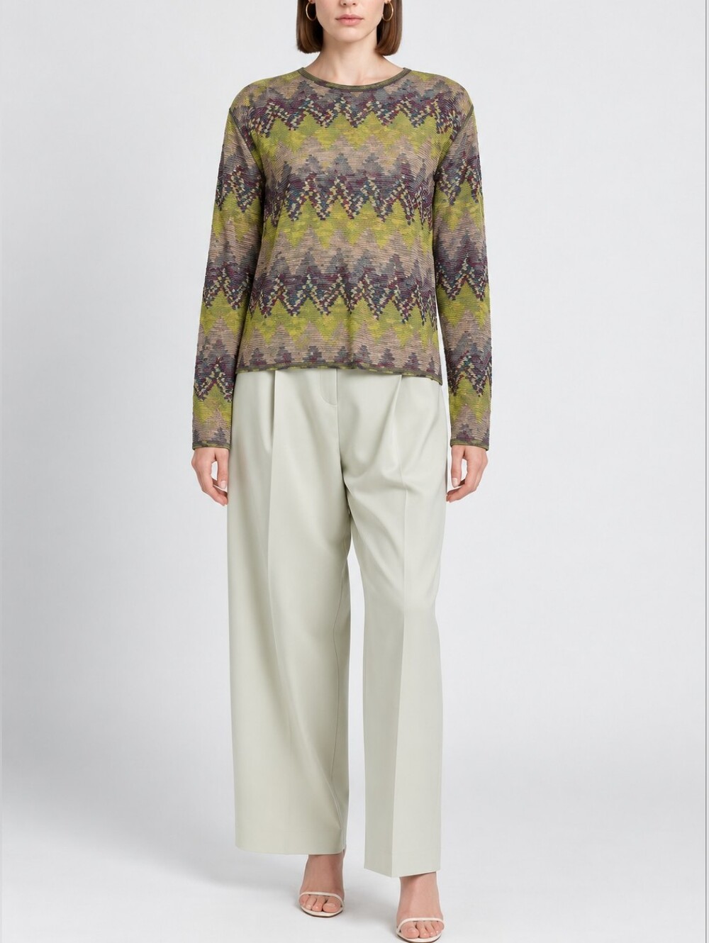 🆕️ M Missoni Retro Pattern Cotton Wool Knit Long Sleeve Top in Lime Purple